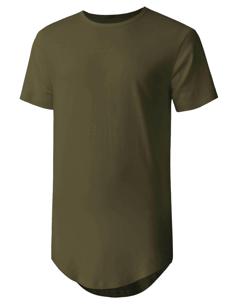 Hat and Beyond Mens Hipster Curve Hem Droptail Tee Premium Longline T Shirts (X-Large, 1hc01_Military Green) - Image 1